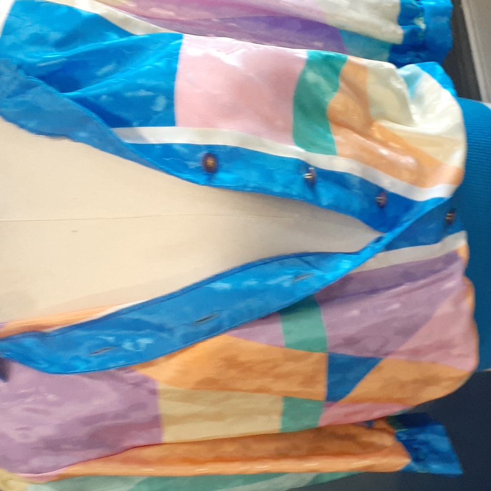 Vintage Y2k Office Siren  vibrant color blocking blouse top  size 6 - Picture 8 of 15